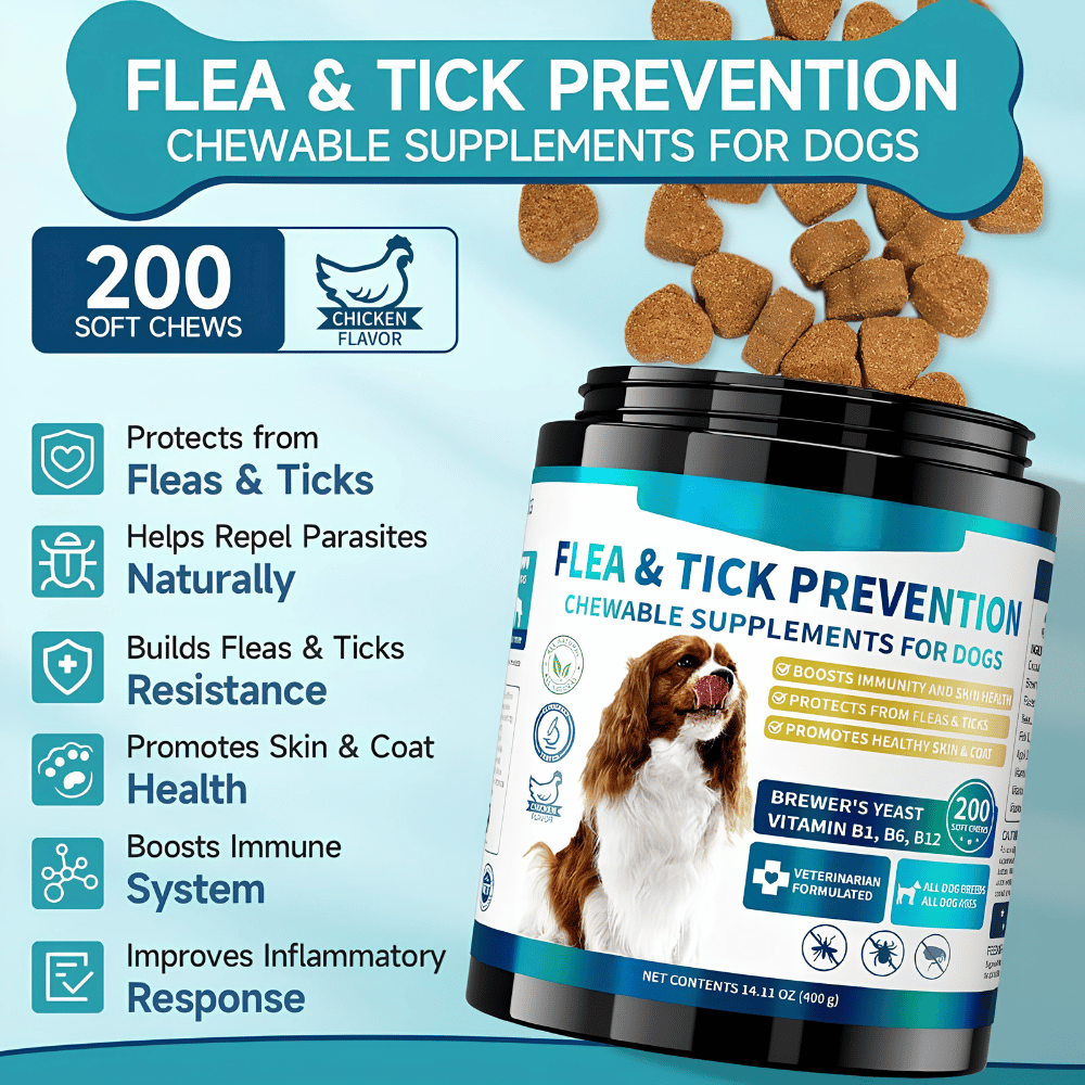 Natural Flea & Tick Prevention Chews for Dogs - 200 Chicken-Flavored Soft Chews
