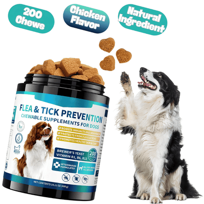 Natural Flea & Tick Prevention Chews for Dogs - 200 Chicken-Flavored Soft Chews