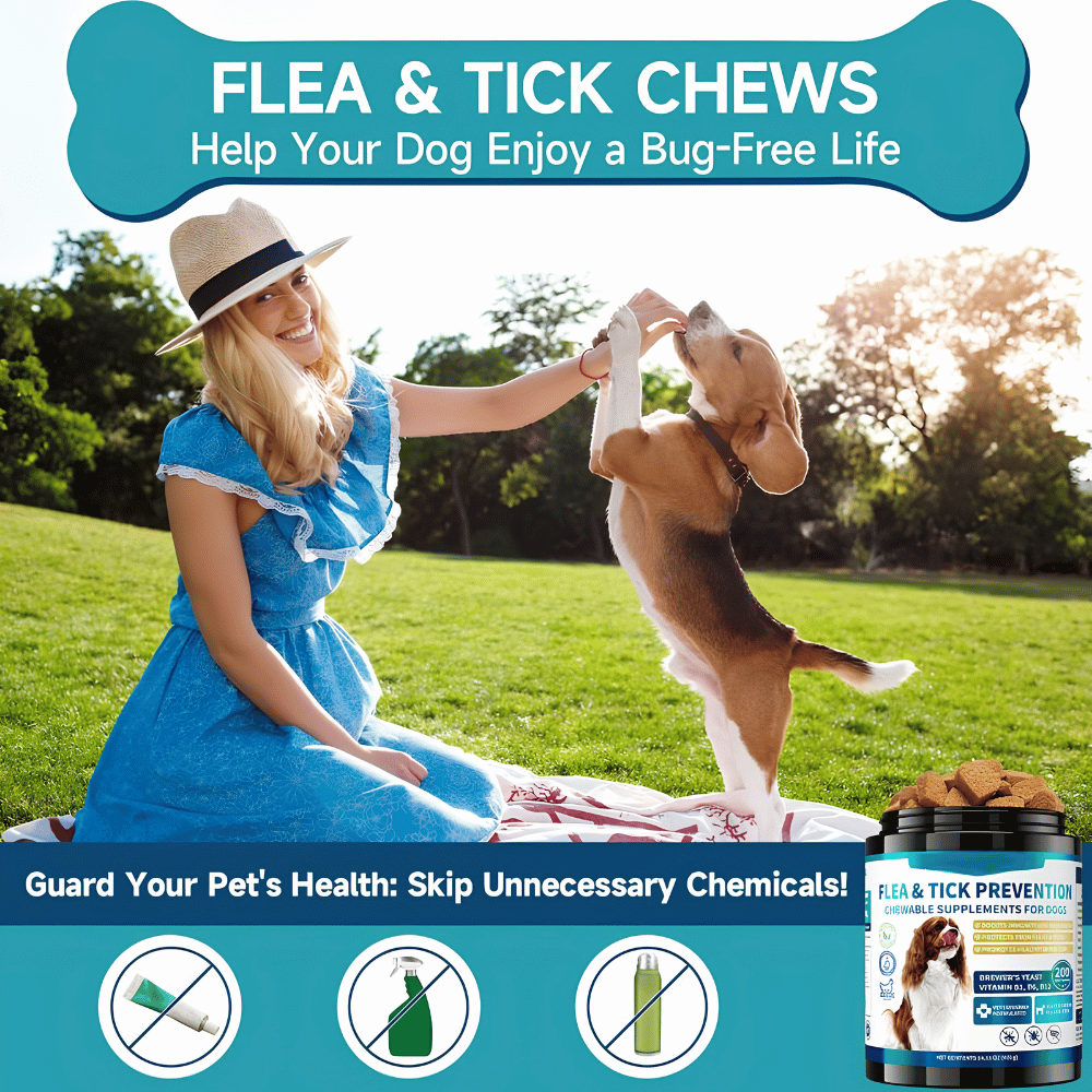 Natural Flea & Tick Prevention Chews for Dogs - 200 Chicken-Flavored Soft Chews